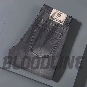 BLOODLINE กางเกงยีนส์ขาตรงสีเทาสำหรับผู้ชายทรงสลิมฟิตเอวกลางผ้าฝ้ายสไตล์ลำลองฤดูใบไม้ร่วงสวมใส่สบายทุกวันทนทาน - Product Image 6