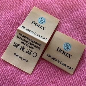 High Density Damask Woven Labels One Side Fold Laser Cut <b>Edge</b> Stitch Brand Logo Garment Labels for Coats Apparel TITAN TREAD - Product Image 5