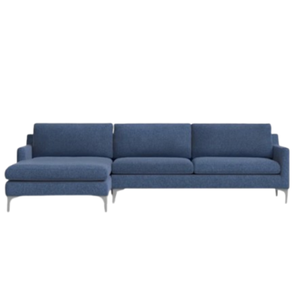 Canapé d'angle en forme de L (tissu bleu) avec chaise longue à droite et pieds en métal pour l'intérieur - Product Image 2
