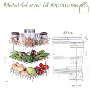Estante de almacenamiento metálico de tres niveles para organización de alimentos en la cocina, apilable, diseño moderno, tipo vertical. - Product Image 2