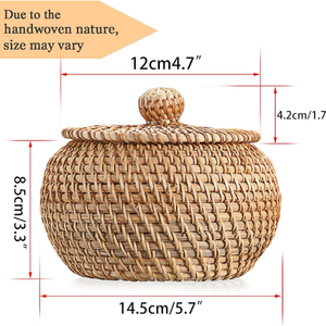 Round Rattan Basket Boxes With Lid Hand-Woven Wicker Storage Baskets Decorative Multi-Purpose Food <b>Bread</b> Basket <b>Small</b> Keys - Product Image 3