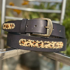 เข็มขัดทำมือสไตล์วินเทจประดับหมุด พร้อมลายพิมพ์ดอกไม้แบบรีดร้อน และหัวเข็มขัดเหล็กแข็งแรง - Product Image 1