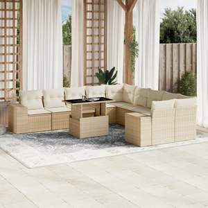 Ensemble de canapés de jardin en rotin PE beige avec structure en acier thermolaqué et verre trempé - Product Image 1