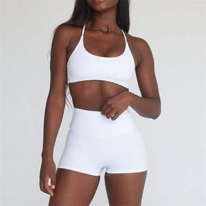 New Solid Eco-Friendly Seamless Matte <b>Sexy</b> <b>Bra</b> Shorts <b>Set</b> Sleeveless Crop Top High-Waist - Product Image 4