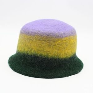 Chapeau beanie en laine feutrée fait main, tricoté à la main, rayé, style bohème, unisexe, pour l'hiver, chaud, pour une utilisation en extérieur - Product Image 4