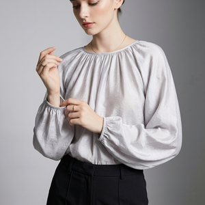 Blouse Femme en Gros Col Rond Manches Ballon Couleur Unie Coupe Ample Style Minimaliste Manches Longues Respirante ODM OEM - Product Image 1