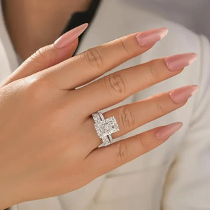 925 Silver Moissanite 7 Ct Radiant Cut Engagement <b>Ring</b> with <b>Cushion</b>&Radiant Cut <b>Wedding</b> Band in White Gold Plated <b>Ring</b> for Women - Product Image 5