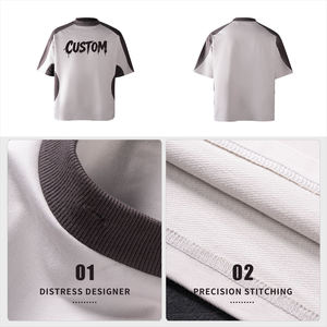 280gsm 100% Cotton Tshirt Wholesale Blank Custom Branded LOGO Printing Heavyweight Oversized Boxy Men's <b>Patchwork</b> T-<b>shirt</b> - Product Image 4