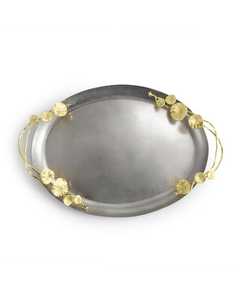 Oval Metal <b>Serving</b> Plate With <b>Gold</b> Leaf Design Handmade Polished Modern Decorative <b>Tray</b> For Table Decoration - Product Image 1
