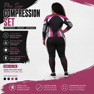 Conjunto de 2 Piezas para Mujer, Talla Grande, Camiseta de Manga Larga Estampada y Leggings de Yoga, Spandex y Poliéster, Ropa Deportiva, Leggings de Gimnasio - Product Image 3