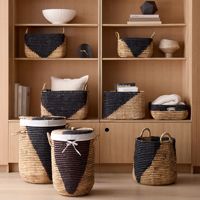 Panier de rangement rond en jacinthe d'eau, fait main, de luxe, durable, fournisseur en gros du Vietnam