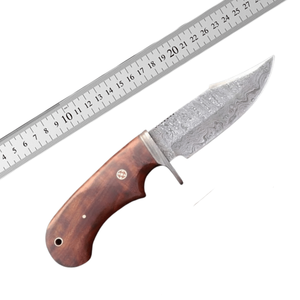 Couteau de chasse, de dépecage et utilitaire haut de gamme en acier Damas fait main, lame fixe, manche en bois, étui en cuir, pour la vente en gros aux États-Unis - Product Image 6