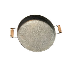 Grand plateau de service rond en métal galvanisé avec poignées en bois, style farmhouse, plateau décoratif pour la maison, la cuisine, le bar et les fêtes - Product Image 4