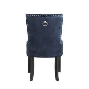 Dark <b>Navy</b> and Black Velvet Upholstered Side <b>Chair</b> with Nailhead Trim Elegant <b>Dining</b> <b>Chairs</b> - Product Image 5