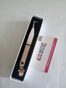 GETUP BROSONS 90 Degree Boot Eyelash Tweezers Stainless Steel Smooth Tip Precision 10mm Perfect Grip Deer Charm <b>Box</b> Packaging - Product Image 2