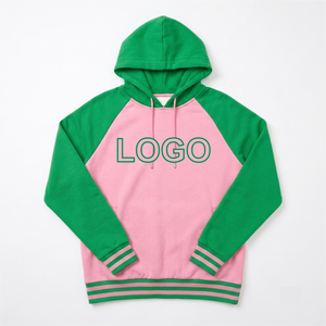 Sudadera con Capucha Oversize Unisex Rosa y Verde con LOGO Personalizado, de Algodón French Terry, con Bolsillo, Ajuste Regular, para Otoño - Product Image 1