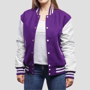 Chaqueta Varsity Personalizada de Cuero para Mujer, Chaqueta Bomber Premium con Letras Bordadas, Chaqueta de Béisbol Informal para Mujer - Product Image 1