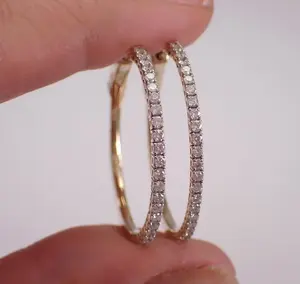 Pendientes de Aro de Moissanita, Plata de Ley 925, Chapados en Oro Blanco, Corte Brillante Redondo Vintage, Joyería de Lujo para Mujer, para Bodas - Product Image 4