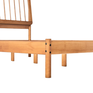 Modern Double <b>Bed</b> with Spindle Headboard Soft Wooden <b>Platform</b> <b>Bed</b> Solid <b>Wood</b> Design for Bedroom Hotel Villa-Wholesale - Product Image 6