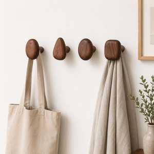 Wooden Round <b>Wall</b> Mounted Hanging <b>Hooks</b> & Rails Eco-Friendly Pre-Drilled Multifunction Clothing Organizer for Kitchen Home Use - Product Image 6