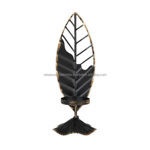 European <b>Black</b> & Golden Leaf Shaped Iron <b>Candlestick</b> Perfect Decorative Candle Stand for Party Home & Events at Best Prices - Product Image 2