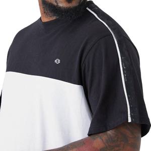 Camisetas de algodón con bloques de color para hombre, estilo oversize, streetwear, con detalle de cinta en el hombro, cuello redondo, logotipo personalizado, proveedor OEM de marca privada - Product Image 5