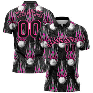 Camisetas Personalizadas OEM de Alta Calidad con Estampado de Pelota de Golf en Negro y Rosa, Bolsillo, Transpirables, de Secado Rápido, con Logotipo del Equipo - Product Image 1