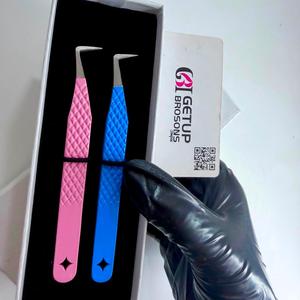 Pince à épiler professionnelle GETUP BROSONS IMPEX 90/Curve Rose Bleu en acier inoxydable 10 mm, à pointe lisse ou dentelée, avec découpe en étoile - Product Image 3