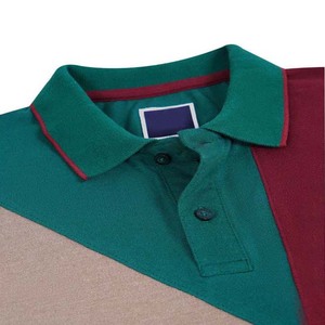 เสื้อโปโลผู้ชายลายเรขาคณิตสีตัดต่อ แขนสั้น ผ้าถัก สวมใส่สบาย ทรงปกติ สีเขียวอมน้ำเงิน สีแดงเลือดหมู สีเทา ดีไซน์ลายพิมพ์ - Product Image 3