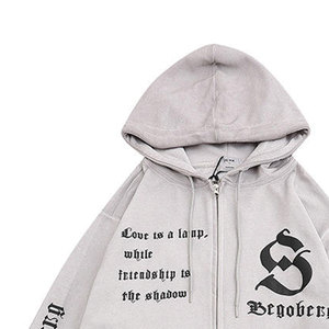 Sudadera con Capucha Extra Grande para Mujer, Gris, de Algodón Tejido, Manga Larga, Cierre Frontal con Cremallera, Estampado de Letras, Ropa de Otoño - Product Image 2