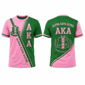 Camiseta de Manga Corta Alpha AKA Rosa Verde, Cuello Redondo, Corte Regular, con Estampado de Letras, Camiseta Informal de Punto para Hombre - Product Image 1