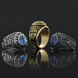 แหวนเมสัน BOJ รุ่น 037 แหวนสั่งทำพิเศษสำหรับทุกเพศ แหวนตราประทับฟรีเมสันแบบปรับแต่งได้ แหวนตราประทับมาสเตอร์เมสันเท็กซัส ฮิปฮอป สีเงิน ราคาประหยัด - Product Image 1