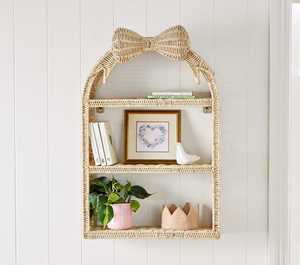 Bowknot Design Rattan <b>wall</b>-<b>mounted</b> <b>shelf</b> for kids Woven Floating Storage Rack Boho Nursery <b>Wall</b> Decor Storage Display <b>Shelf</b> Pack - Product Image 1