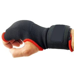 Quick Hand <b>Wraps</b> & boxing Inner Gloves <b>Black</b> with red trimming - Product Image 2