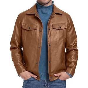 <b>Men's</b> Genuine <b>Leather</b> <b>Jacket</b> Brown Zip Motorbike Outerwear Stand Collar Casual Winter Coat OEM Service Embossed Front Logo Quick - Product Image 2