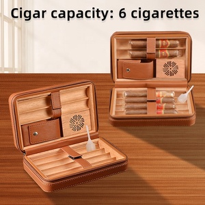 Sac de cave à cigares de voyage portable avec logo en relief personnalisé avec fentes pour <span class=keywords><strong>briquet</strong></span> coupeur étui à cigares en cuir PU - Product Image 3