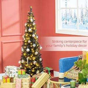 5ft Slim Artificial Christmas <b>Tree</b> with Realistic Branches and Warm White <b>LED</b> Lights Black-Pencil Christmas Lights - Product Image 4