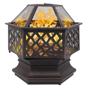 Braciere Esagonale Moderno in Ferro da 22 Pollici per Decorazione Esterna con Bruciatura a Legna, Ideale per Giardino e Bordo Piscina - Product Image 2