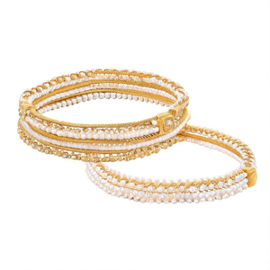 Pearl and Semi-Precious Stone Embellished Gold Polished Kada Bangles 2x8 - Product Image 2