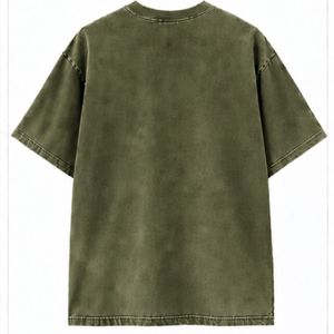 Vintage Washed Olive <b>Green</b> Oversized Cotton <b>T</b> <b>Shirt</b> with Embroidered Chest Logo Unisex Streetwear Tee - Product Image 2
