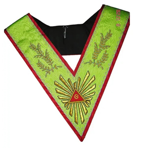 Custom Green V-Neck Masonic <b>Collar</b> Embroidered Gold Trim Classical Design Sew-On Fabric Badge Garment Application - Product Image 5