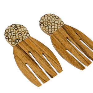 Ustensiles de service faits à la main en bois de Suar, ensemble cuillère et fourchette en bambou incrusté, écologiques, artisanat de Bali, vaisselle de table - Product Image 1