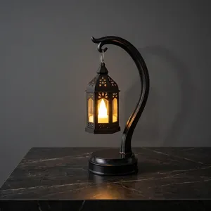 Black Iron Hanging <b>Lantern</b> <b>Candle</b> <b>Holder</b> with Curved Stand Decorative Tealight <b>Lantern</b> for Home Decor Living Room Bedroom Table - Product Image 4