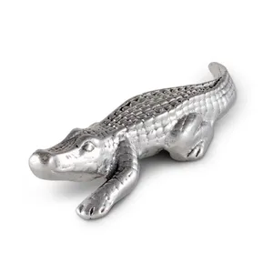 Figura de Cocodrilo de Aleación de Zinc Plateada en Plata, Escultura de Animal de Metal Fundido, Adorno Decorativo, Arte Coleccionable - Product Image 2