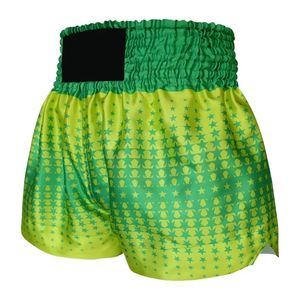 Shorts de boxe respirants à motif étoiles vertes et jaunes pour hommes, en polyester, tenue d'arts martiaux, coupe régulière, design imprimé extensible, taille adulte - Product Image 1
