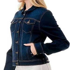 Vestes en jean pour femmes de qualité supérieure, couleur bleu marine uni, tissu respirant, style pull-over, vêtements de printemps pour femmes - Product Image 6