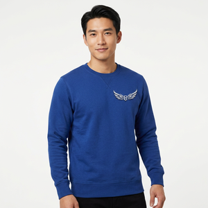 Sweat-shirt à col rond bleu royal pour homme, coupe classique, tricoté, couleur unie, décontracté, manches longues - Product Image 5