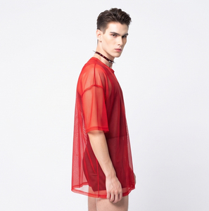 Camiseta de verano al por mayor para hombre con hombros caídos, camiseta transparente de moda para hombre, camisetas ajustadas sexys de malla transparente - Product Image 4