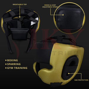 Casque de boxe en cuir synthétique texturé or et noir personnalisé pour l'entraînement de Muay Thai, protection pour le kickboxing et le sparring - Product Image 6
