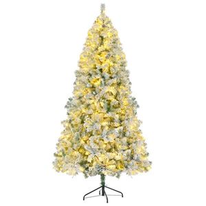 6FT Pre-Lit Snow Flocked Christmas Tree with Wreath and Garland Colorful LED <b>Lights</b> Artificial <b>Hinged</b> Xmas Tree Set - Product Image 3
